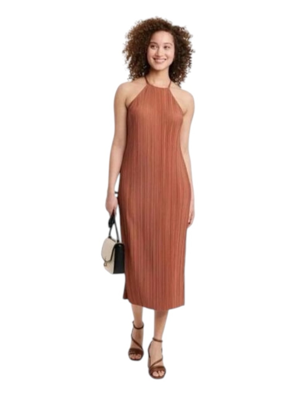 a new day Rust Pleated Midi Dress